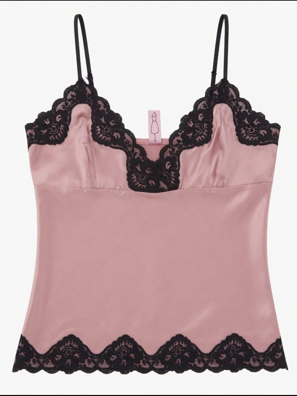 Dolled Up Dusty Pink Satin Camisole with Black Lace Trim